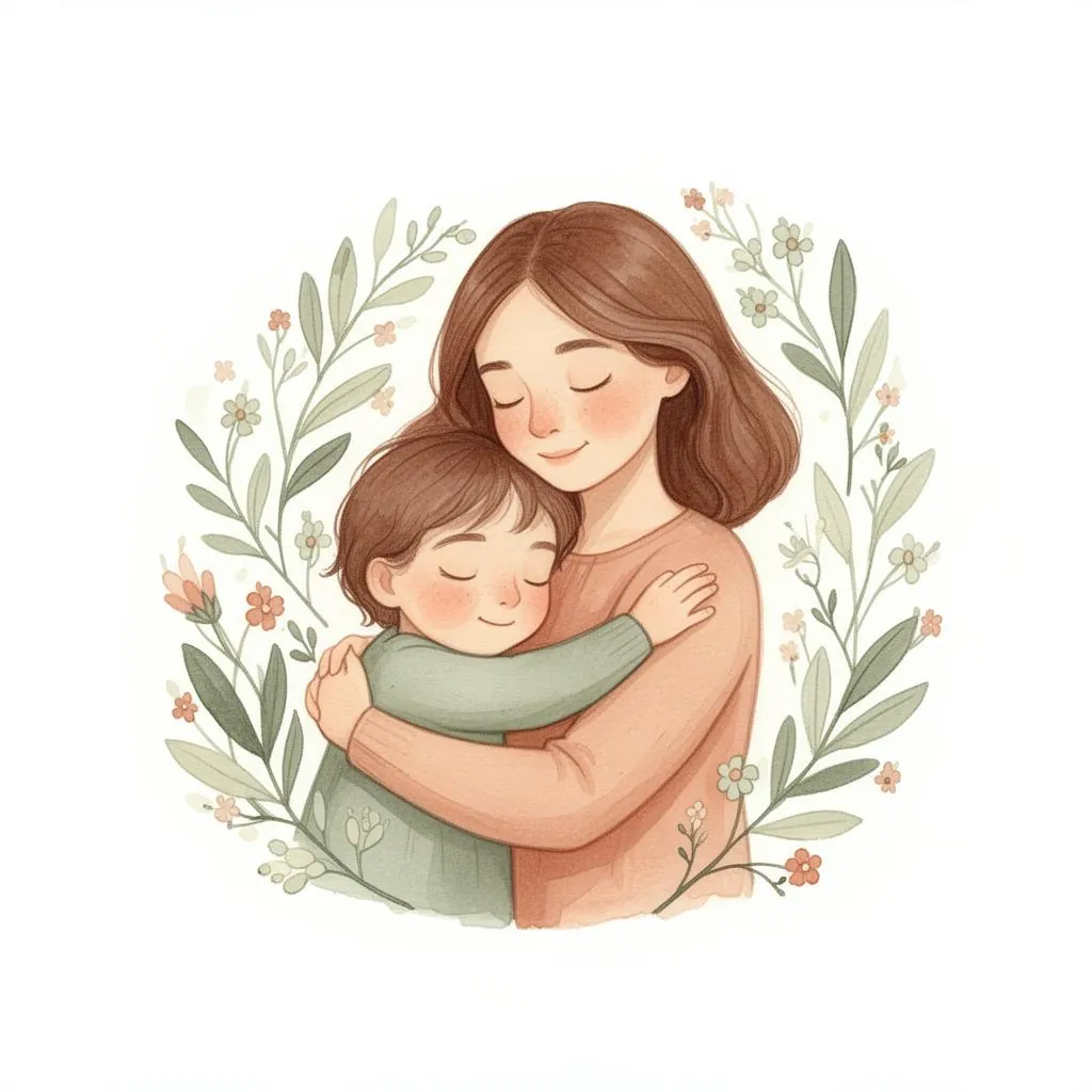 Mãe abraçando seu filho em um gesto de proteção